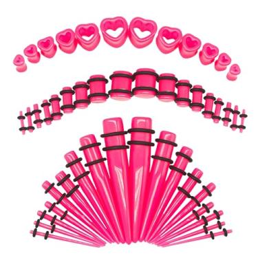 Imagem de Kit de medição de acrílico 48 peças, plugue de túnel de coração cônico 14G-000G conjunto de alongamento de orelha - rosa, Acrílico, não disponível