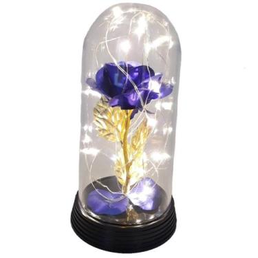 Imagem de Luminária A Rosa Encantada Azul Ouro A Bela e A Fera Luzes - Amor Lind