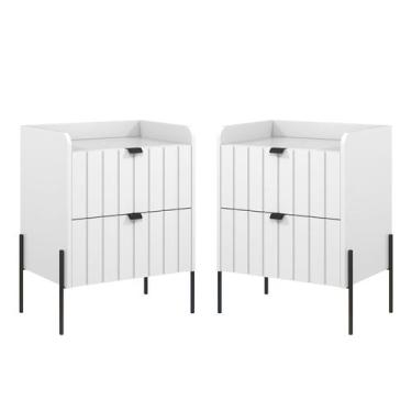 Imagem de kit 2 mesa de cabeceira com gaveta para cama quarto moriah 45cm pés e 