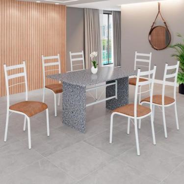 Imagem de Conjunto Sala de Jantar Mesa Retangular 140x75cm Tampo Granito Ocre 6 