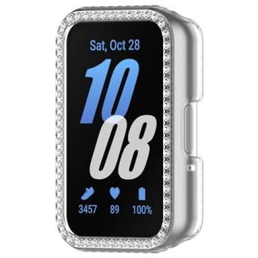Imagem de BHFK Capa Bling Compatível com Samsung Galaxy Fit 3 SM-R390 Relógio Diamante Glitter PC Bumper Face Capa Protetora Feminina Cristal Brilhante Strass Capas Acessórios Smartwatch (Transparente)