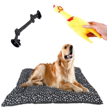 Imagem de Kit Caminha Preto P/ Animais Cães C/ Zíper +Mordedor e Corda - Elite