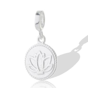Imagem de Berloque Charms Pingente Prata Pura Flor Lotus Minimalista - Lojas La&
