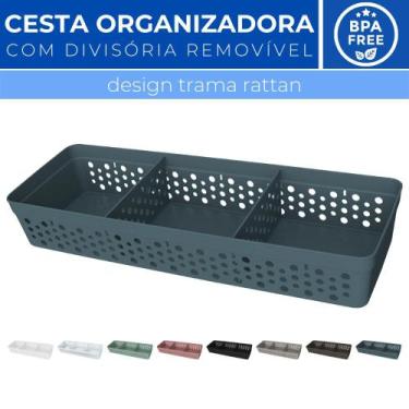 Imagem de Cesto Organizador Trama Rattan c/ Divisória Removível 34x11 - Usual Ut
