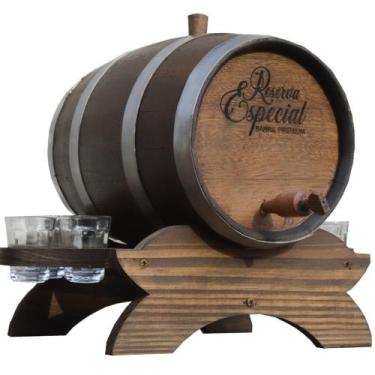 Imagem de Barril Carvalho 5 Litros P/ Cachaça - Com 6 Copos - WOOD E-COMMERCE