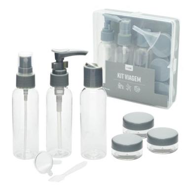Imagem de Kit de Frascos Organizador para Viagem 9 Peças com Case - FWB, Cinza
