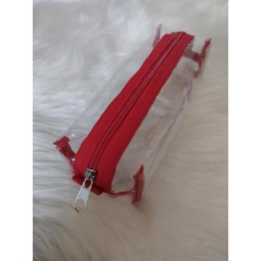 Imagem de Estojo escolar plástico cristal transparente  - Espaço da Neide , verm