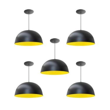 Imagem de Kit 5 Luminária Pendente Meia Lua 24cm Interior Amarelo Com Fiação 110