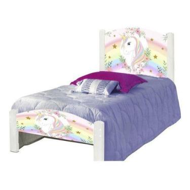 Imagem de Cama Solteiro Infantil Adesivada Unicornio - CAMAS VALINO, Branco