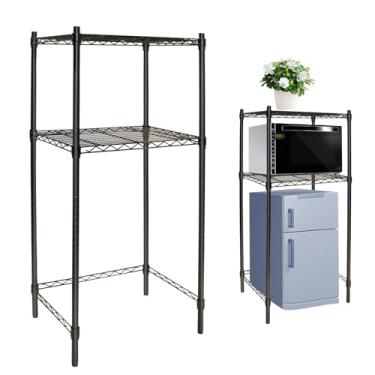 Imagem de Podoy Mini prateleira de geladeira, armazenamento sobre mini geladeira e suporte de micro-ondas, prateleira organizadora multiuso para dormitórios, cozinhas e escritórios (preta sem rodas)