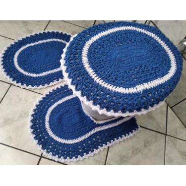 Imagem de Jogo de banheiro de crochê 3 peças colorido listra cru - Tomazinicroch