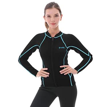 Imagem de GoldFin Roupa de mergulho feminina, jaqueta de neoprene de manga comprida de 2 mm, para hidroginástica, mergulho, surfe, natação