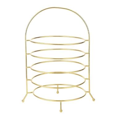 Imagem de ＫＬＫＣＭＳ Expositor decorativo de sobremesas, mesa de sobremesas, rack de frutas, prateleira de bolo, suporte de cupcake, exibição de doces de frutas para, 5 camadas de ouro