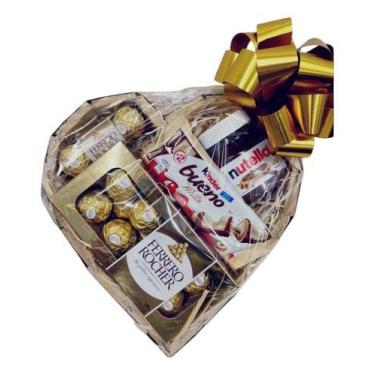 Imagem de Cesta Coração Presente Chocolate Kinder, Nutella Ferrero