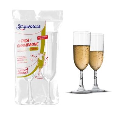 Imagem de Taça Champanhe Acrílico Descartável Strawplast 220ml  Pacote 4 Unidade