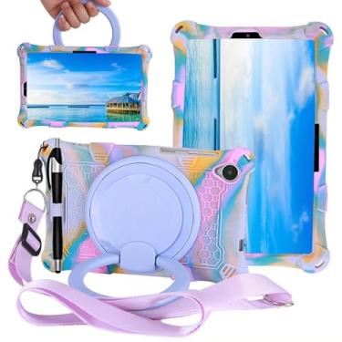 Imagem de ALHBEJT Capa para tablet Lenovo M8 TB300XU/TB-8505F/TB-8705F/TB-8506F, capa de silicone macio antiestresse com suporte giratório/suporte para lápis/alça de ombro/caneta para Lenovo Tab M8 20.3 cm