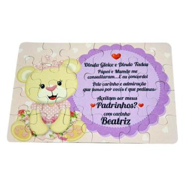 Imagem de Quebra-Cabeça Ursinha Princesa Batizado Bebê Madrinha Dinda - GMH Prod