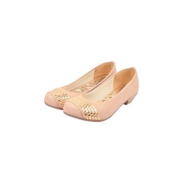 Imagem de Sapatilha Salto Infantil Menina Tira Metalizado Nude - Raniel Calçados