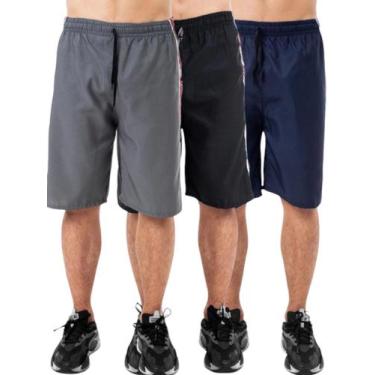Imagem de Kit 3 Bermudas Tactel Lisa Masculina Básica - Zapatto, Preto, G