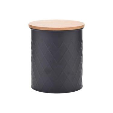 Imagem de Lata com Tampa Bambu Diamond Preta 12x14x12Cm Metal - Mai Home