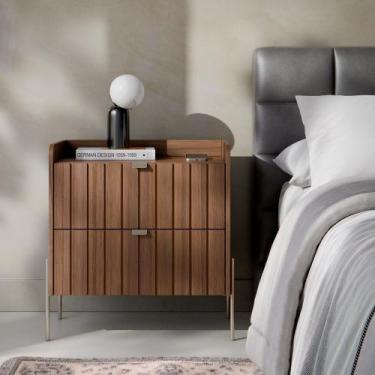 Imagem de mesa de cabeceira estilo retro moriah 60cm para quarto grande 2 gaveta