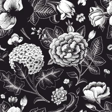Imagem de Papel De Parede Temático Floral Preto E Branco - 3,30x0,50m - DEKAL DE