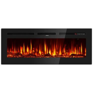 Imagem de Lareira Elétrica de 127 cm, Embutida ou de Parede, Ultrafina, Aquecedor Linear 750/1500W com Chama Realista, Alta Temperatura, Baixo Ruído, Tehanld