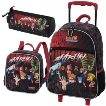 Imagem de Kit Mochila Rodinhas Infantil Lancheira Estojo Naruto Akatsuki Rising Pacific-Masculino