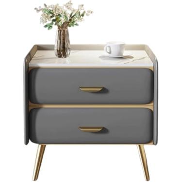 Imagem de Mesa lateral moderna mesa de cabeceira de pinho armário de cabeceira de microfibra couro mesa de canto sem instalação mesa lateral moderna gaveta cômoda para casa deslumbrante, cinza claro, 50 cm