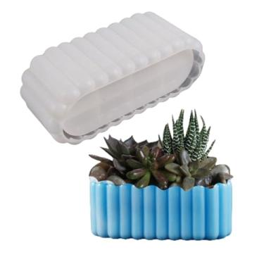 Imagem de Molde de silicone para vaso de flores de cimento listrado oval de concreto, suculenta, molde de vaso de gesso, suporte de caneta, molde de resina epóxi (oval)