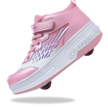 Imagem de Yogeeft Tênis infantil com rodinhas retráteis para iniciantes de Natal e Halloween, Wd-rosa, 20