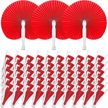 Imagem de 200 peças de leques de casamento ventiladores de papel dobráveis leques de papel leques dobráveis em formato redondo ventilador portátil com alça de plástico para festa de aniversário de casamento