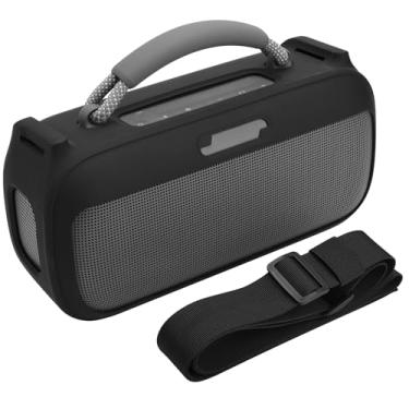 Imagem de TXEsign Capa de silicone para alto-falante portátil Bose SoundLink Max, capa protetora de viagem com alça de ombro (preto)