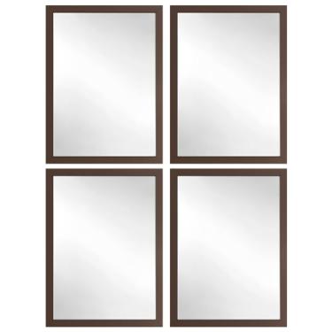 Imagem de Kit 4 Espelhos Decorativo 24x33 Com Moldura de Madeira Preta Branca Dourada ou Tabaco para Quarto Sala Banheiro Salão de Beleza Manicure Hall de Entrada (Marrom)