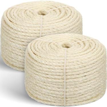 Imagem de Wowangce 2 cordas de sisal para arranhadores de gatos, 6 mm x 100 m, corda total de árvore de gato, peças de reposição, corda de cânhamo faça você mesmo, para prateleiras de gatinhos, tábuas, móveis,