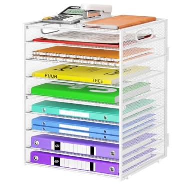 Imagem de Cawukege Organizador de papel de 9 camadas com alça, organizador de mesa de grande capacidade, pasta de arquivos de malha, bandeja de papel; classificador de documentos para sala de aula, escola e