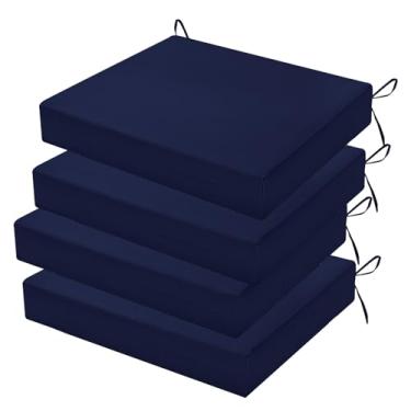 Imagem de HOMELYSIAN Conjunto de 4 almofadas de cadeira de jardim resistentes à água, 45 x 40 x 7 cm, almofadas de alta sustentação para móveis de pátio com laços antiderrapantes (azul marinho)