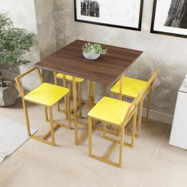Imagem de Conjunto Mesa Imbuia 4 Cadeiras Pequena Estofado Industrial Dourado - 
