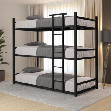 Imagem de Treliche De Aço Industrial Solteiro 3 Camas Josy - Mobigu, Preto