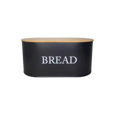 Imagem de Genérico, Porta Pao Tampa Bambu Porta Mantimentos Pote Aço Preto 34cm