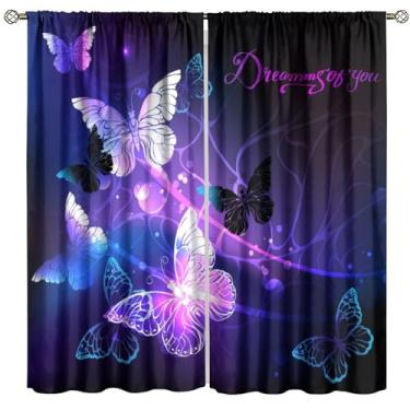 Imagem de Cortina de janela borboleta, roxo fantasia sonho borboleta cortinas para meninas crianças quarto quarto berçário sala de estar 106,7 cm L x 160 cm C (30% blackout)