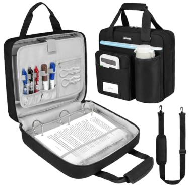 Imagem de Fichário de zíper com 3 anéis com alça de ombro, capacidade para 700 folhas, fichário de 7 polegadas com zíper para laptop de 13 polegadas para escola e escritório, preto