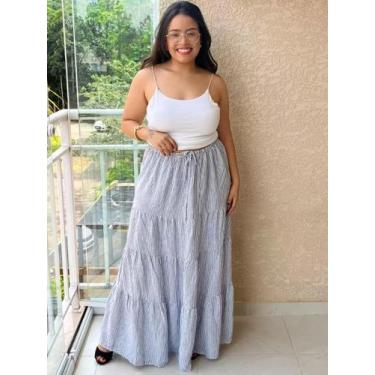Imagem de T0102-Saia Feminina Longa Linho Amarrar Listras Verão 4d0605 - Xumi, A