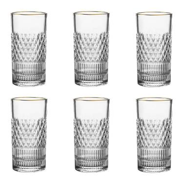 Imagem de Jogo de 6 Copos em Cristal com Borda Dourada 350ml