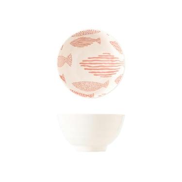 Imagem de Utensílios de mesa de cerâmica sob vidrado de 11 cm estilo japonês, tigela de arroz de fio criativo doméstico - tigela de 4,5 fios - multipeixe branco