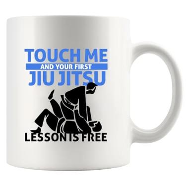 Imagem de Touch Me First Jiu Jitsu Lesson Is Free Jiu Jitsu Gifts Jiujitsu Coach Player Divertido Sarcástico Novidade Caneca Cerâmica 325 ml Branca