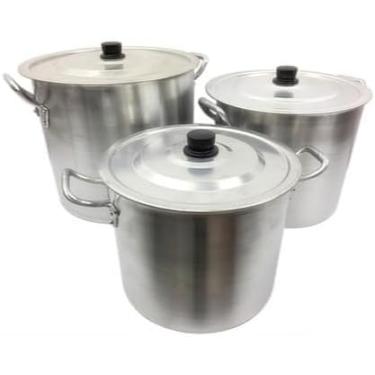 Imagem de Kit 3 Caldeirão Panela Grande Industrial Alumínio BaresSopa Panela (Tacho Caçarolas)