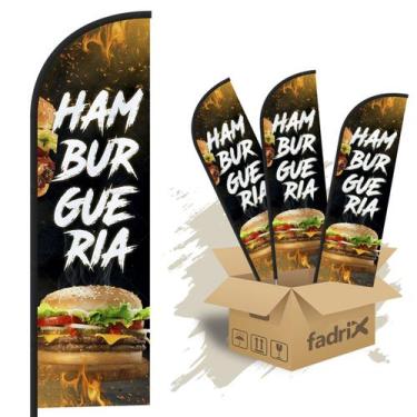 Imagem de Wind Banner Dupla Face 3mt Hamburgueria Kit C/ 3unds - Fadrix