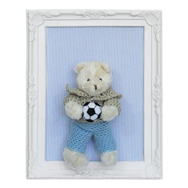 Imagem de Porta Maternidade Quadro Urso Bege Roupa de Crochê e Bola de Futebol