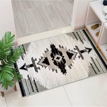 Imagem de Tapete de área ocidental sudoeste asteca navajo lavável 2x3 tapetes para sala de estar quarto sudoeste tribal cinza bege antiderrapante macio tapete grande para escritório, entrada e banheiro